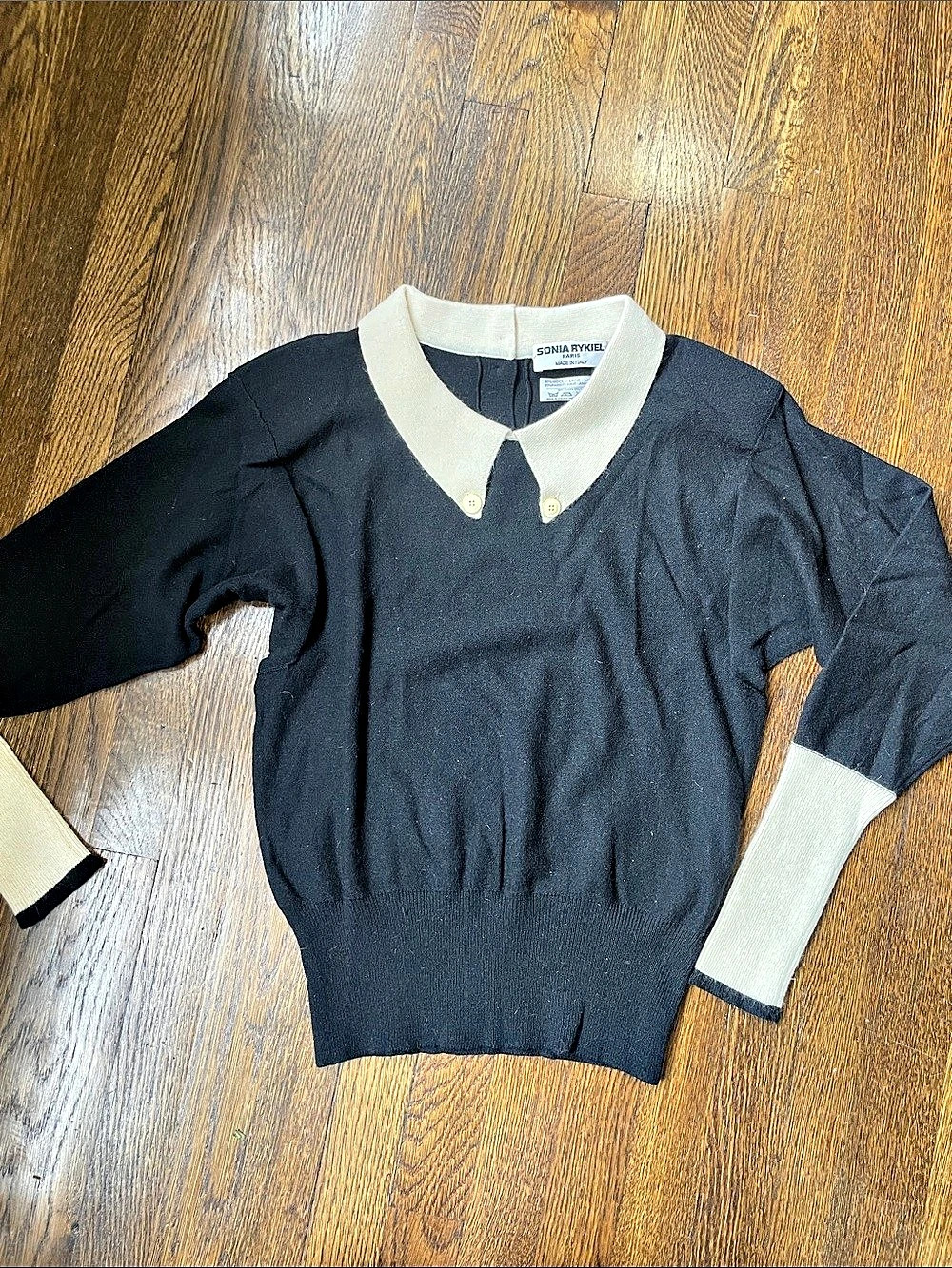 Sonia Rykiel Color Block Polo Sweater in Black & Cream Size Medium